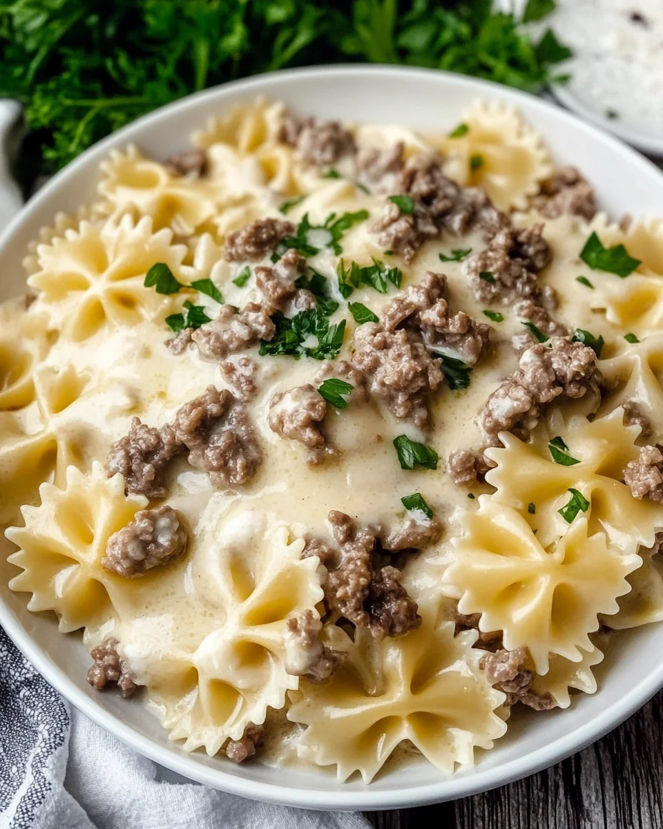 Homemade Beef Bowtie Pasta with Creamy Alfredo Sauce - additional image