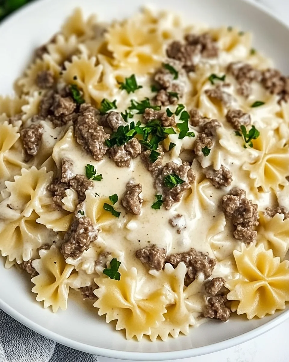 Homemade Beef Bowtie Pasta with Creamy Alfredo Sauce - additional image
