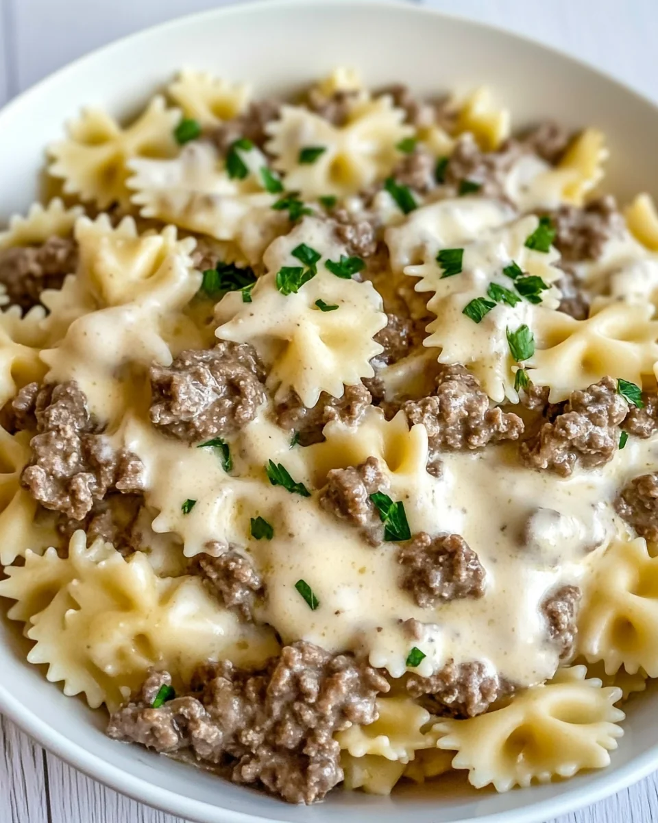 Homemade Beef Bowtie Pasta with Creamy Alfredo Sauce - additional image