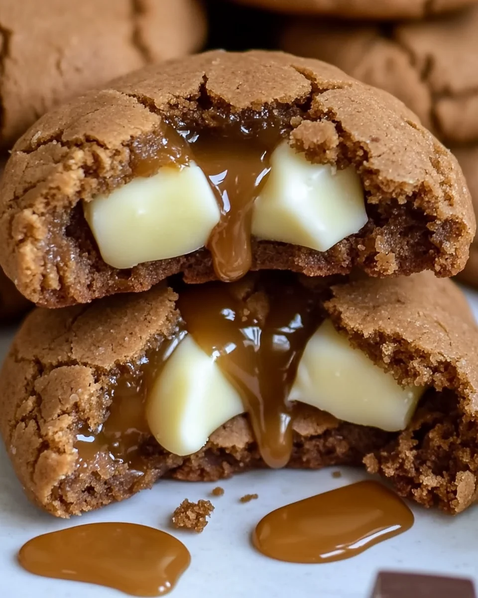 Caramel Stuffed Ginger White Chocolate Cookies