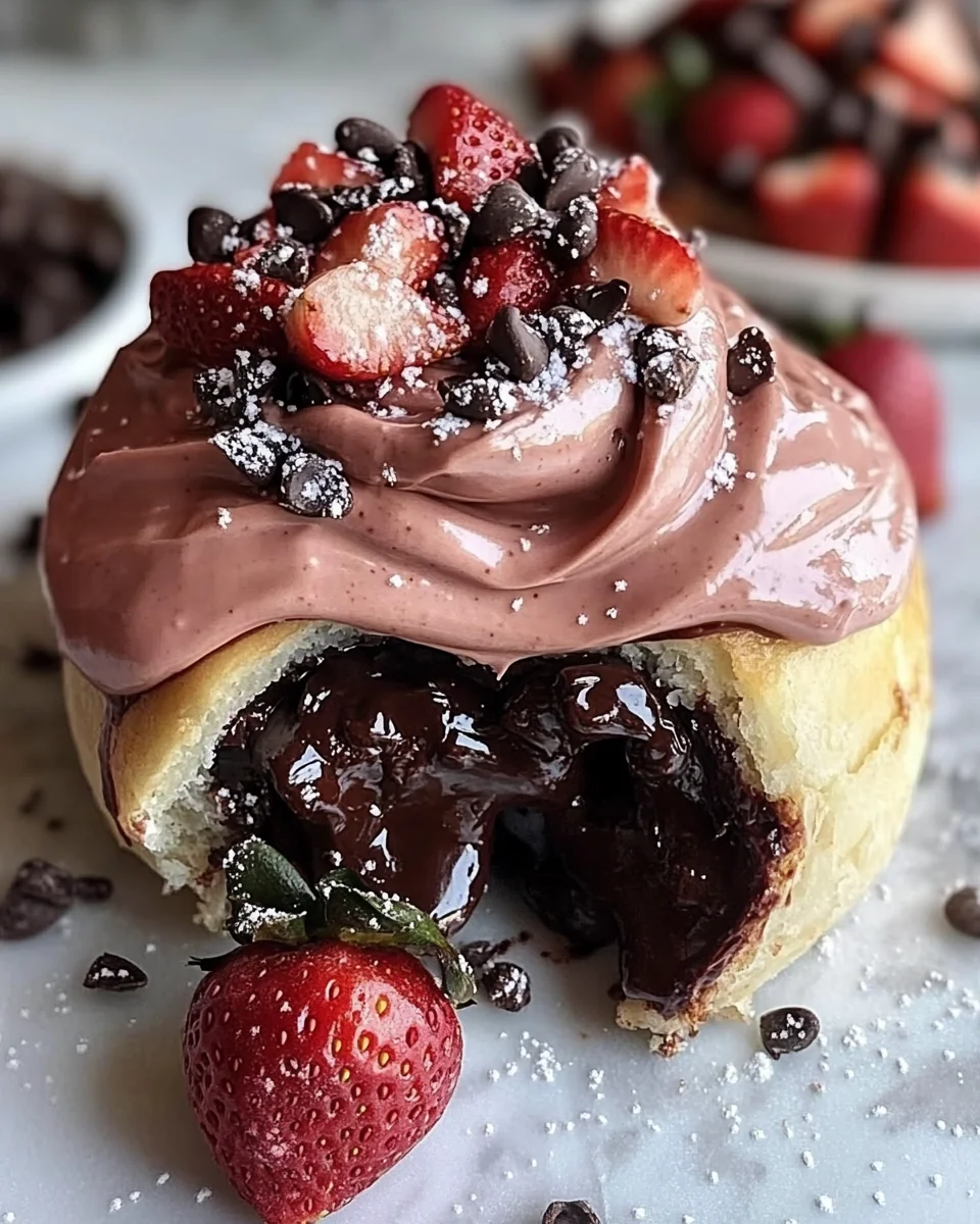 Chocolate Rolls with Fresh Strawberry Cream Cheese Frosting