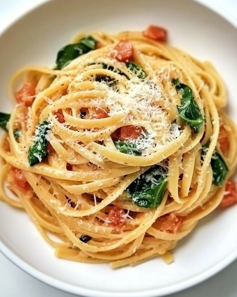 Creamy Spinach and Tomato Pasta Made From Scratch