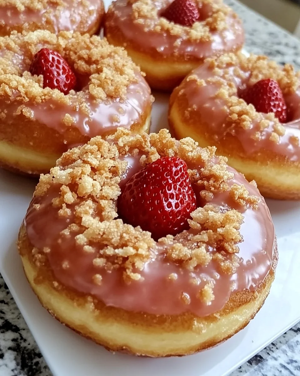 Freshly Glazed Strawberry Crunch Donuts Made From Scratch