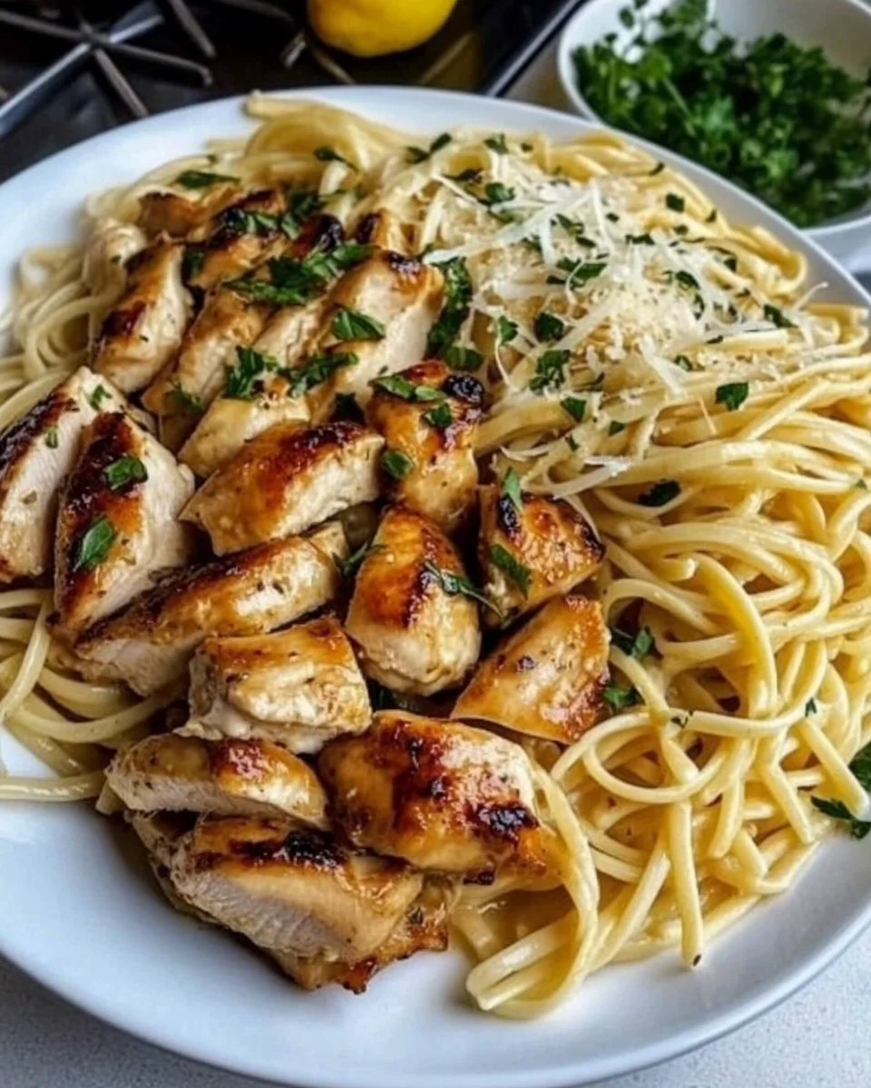 Lemon Chicken with Creamy Parmesan Linguine