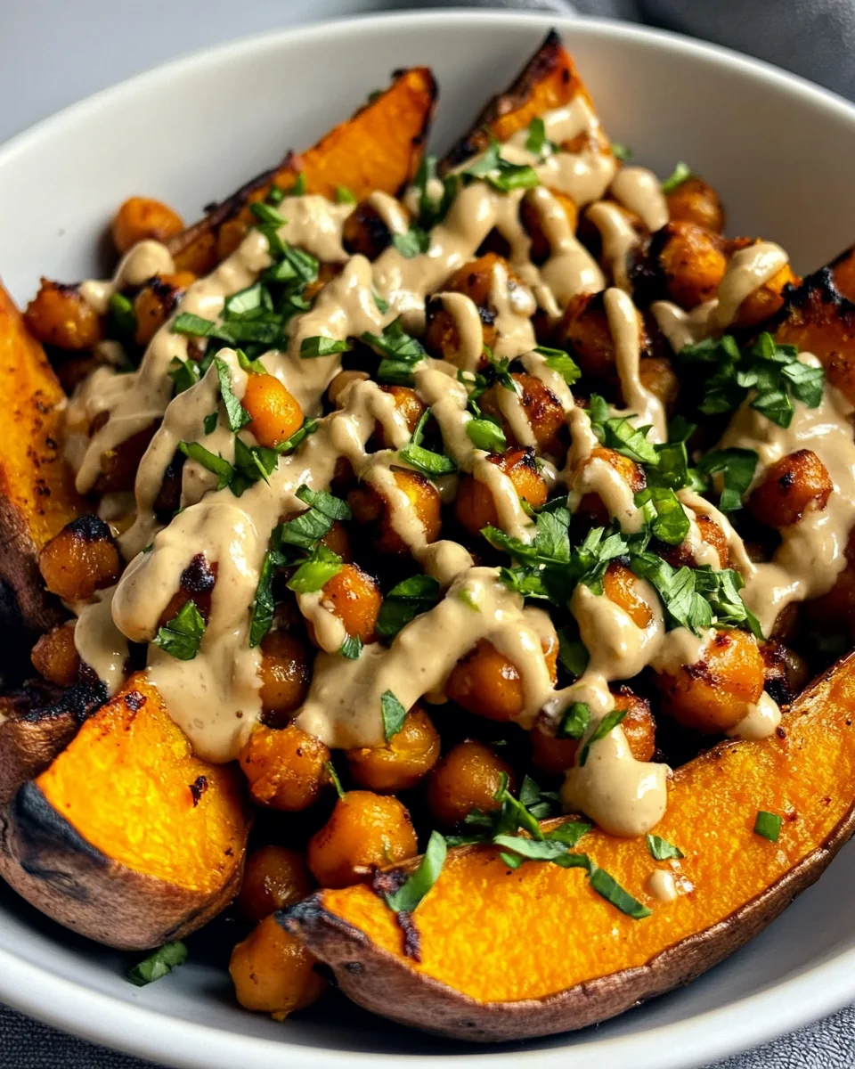 Sweet Potatoes with Creamy Tahini Butter Chickpeas