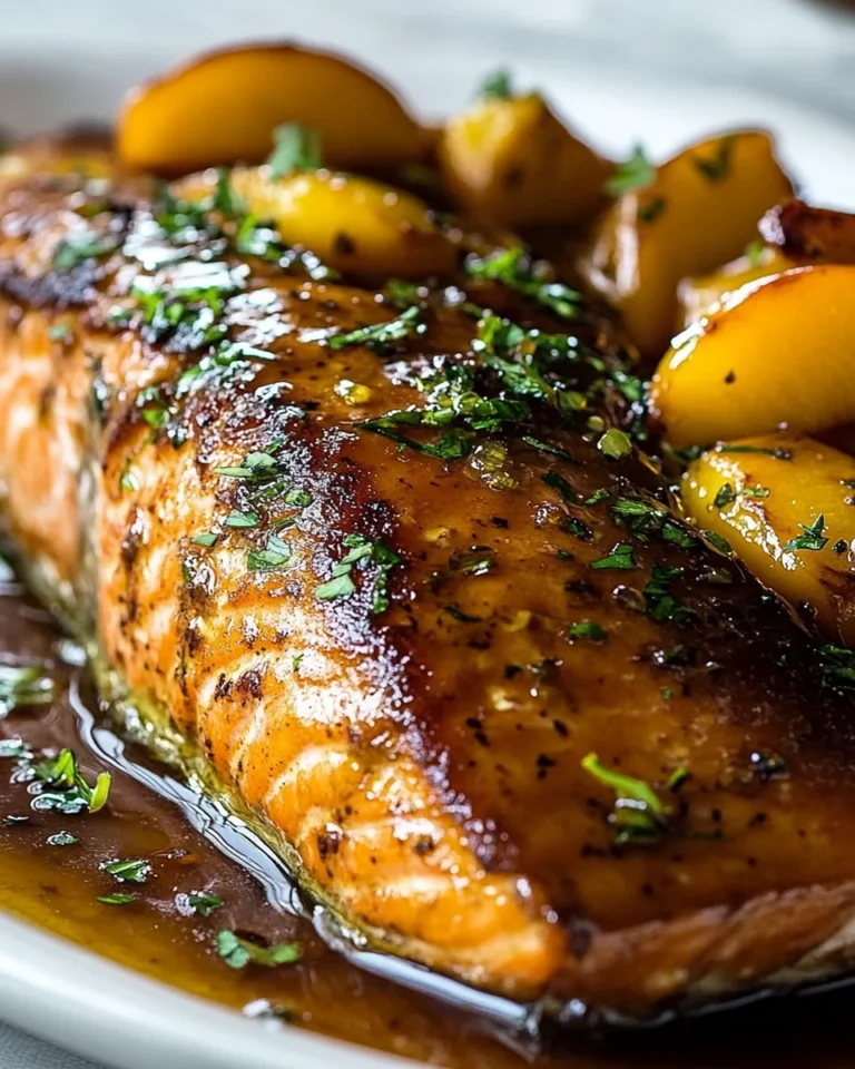 Savory Bourbon Peach Roasted Salmon Recipe