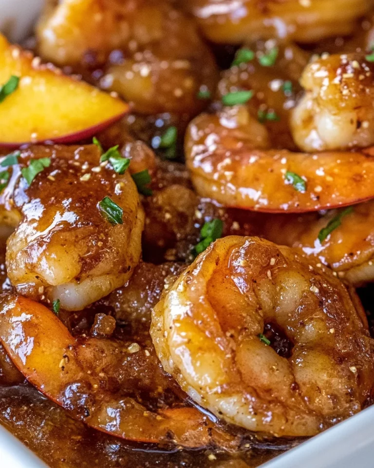 Savory Bourbon Peach Roasted Shrimp