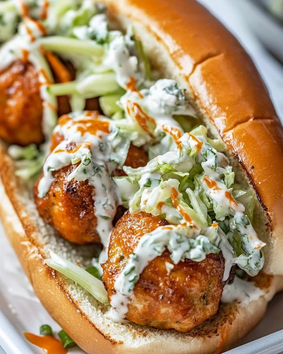 Buffalo Chicken Meatball Sandwich With Fresh Celery Slaw