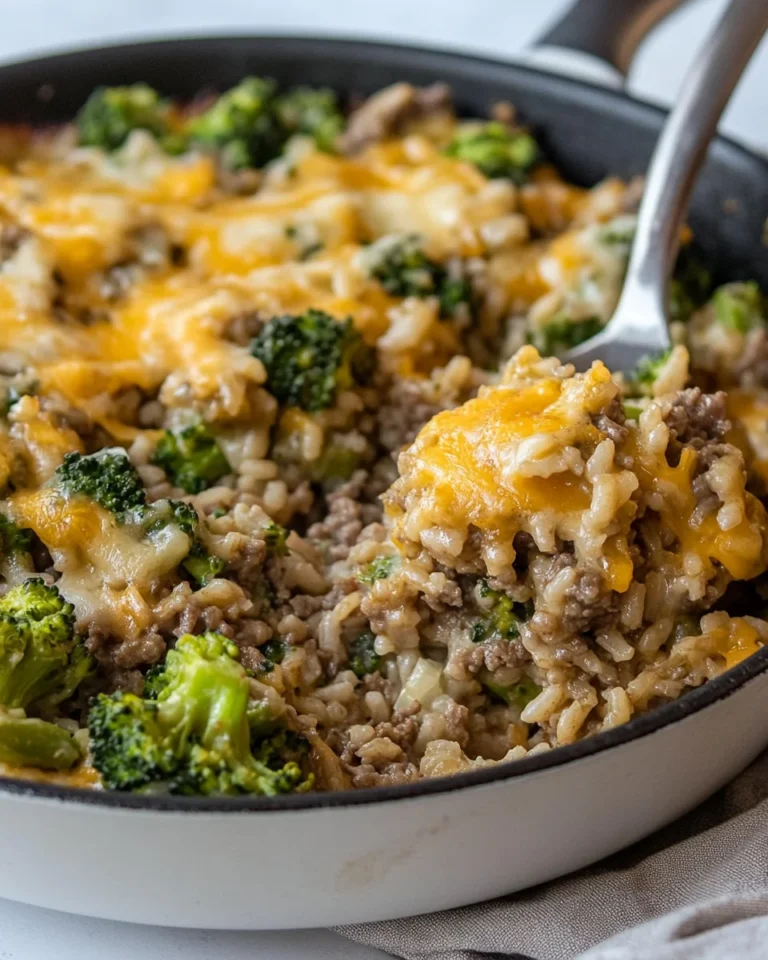 Cheesy Beef Broccoli Rice Skillet Dinner
