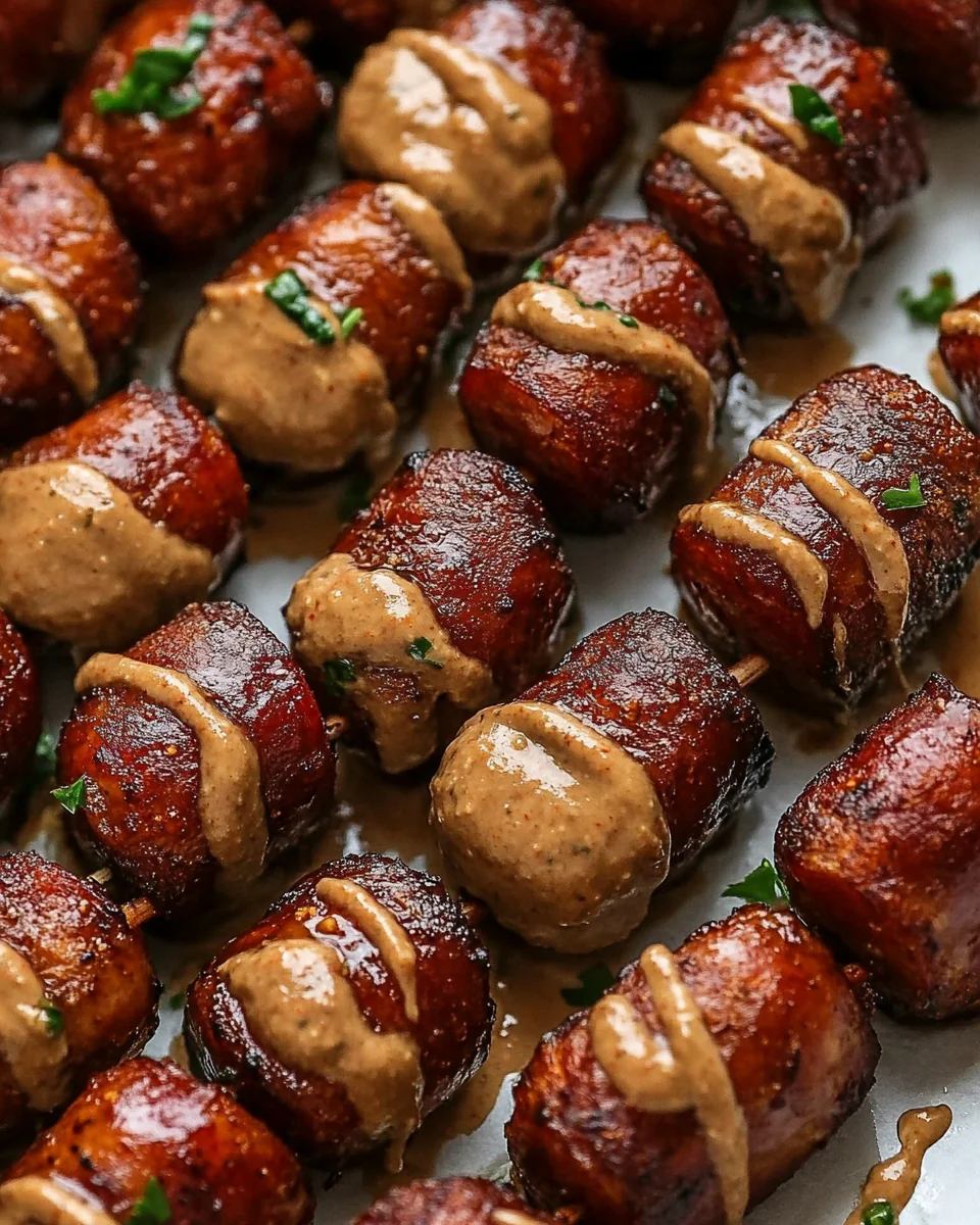 Savory Chipotle Aioli Hasselback Kielbasa Bites