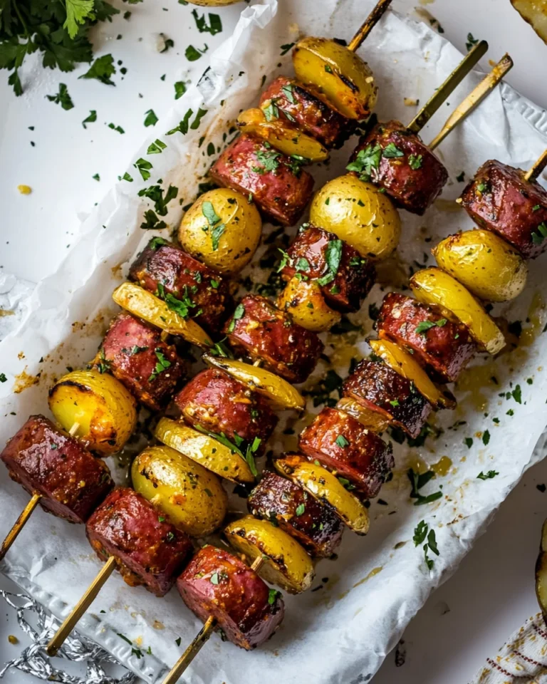 Homemade Cowboy Butter Kielbasa and Potato Skewers