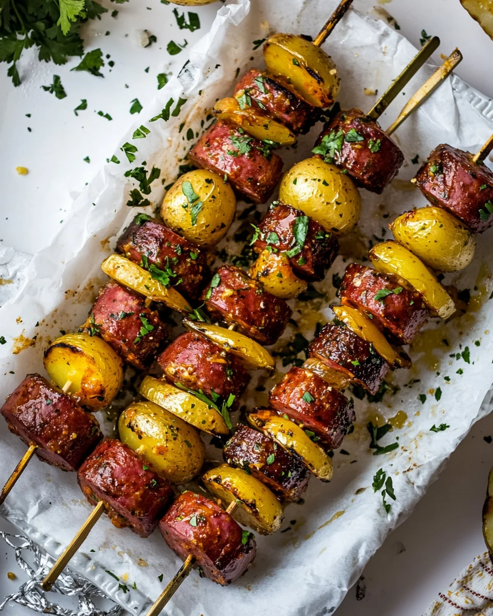 Homemade Cowboy Butter Kielbasa and Potato Skewers