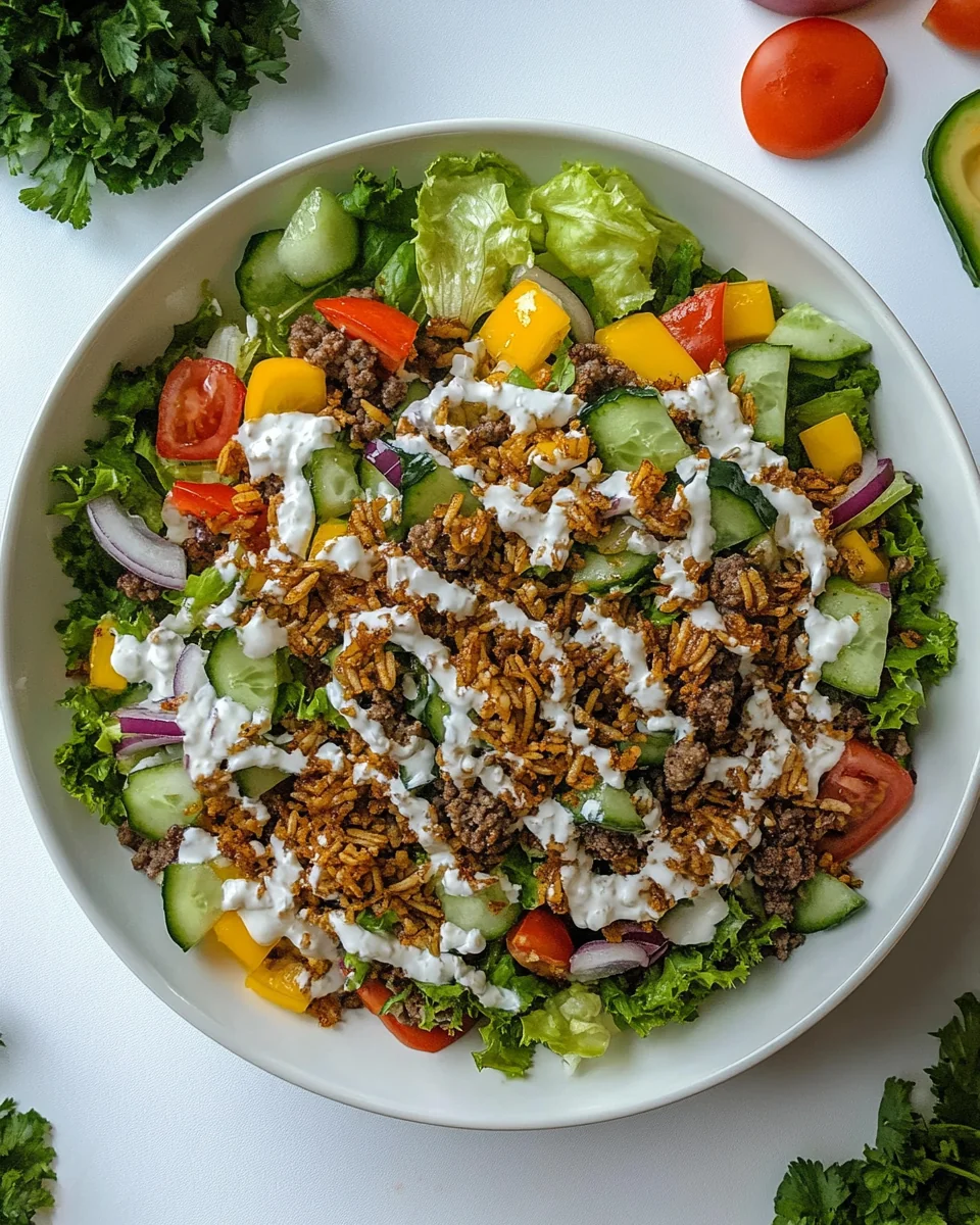Crispy Homemade Rice Cheeseburger Salad - additional image