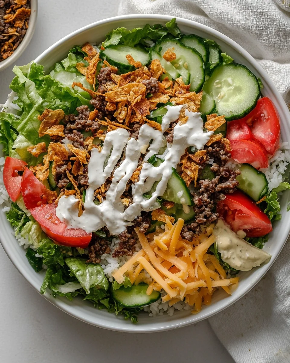 Crispy Homemade Rice Cheeseburger Salad - additional image