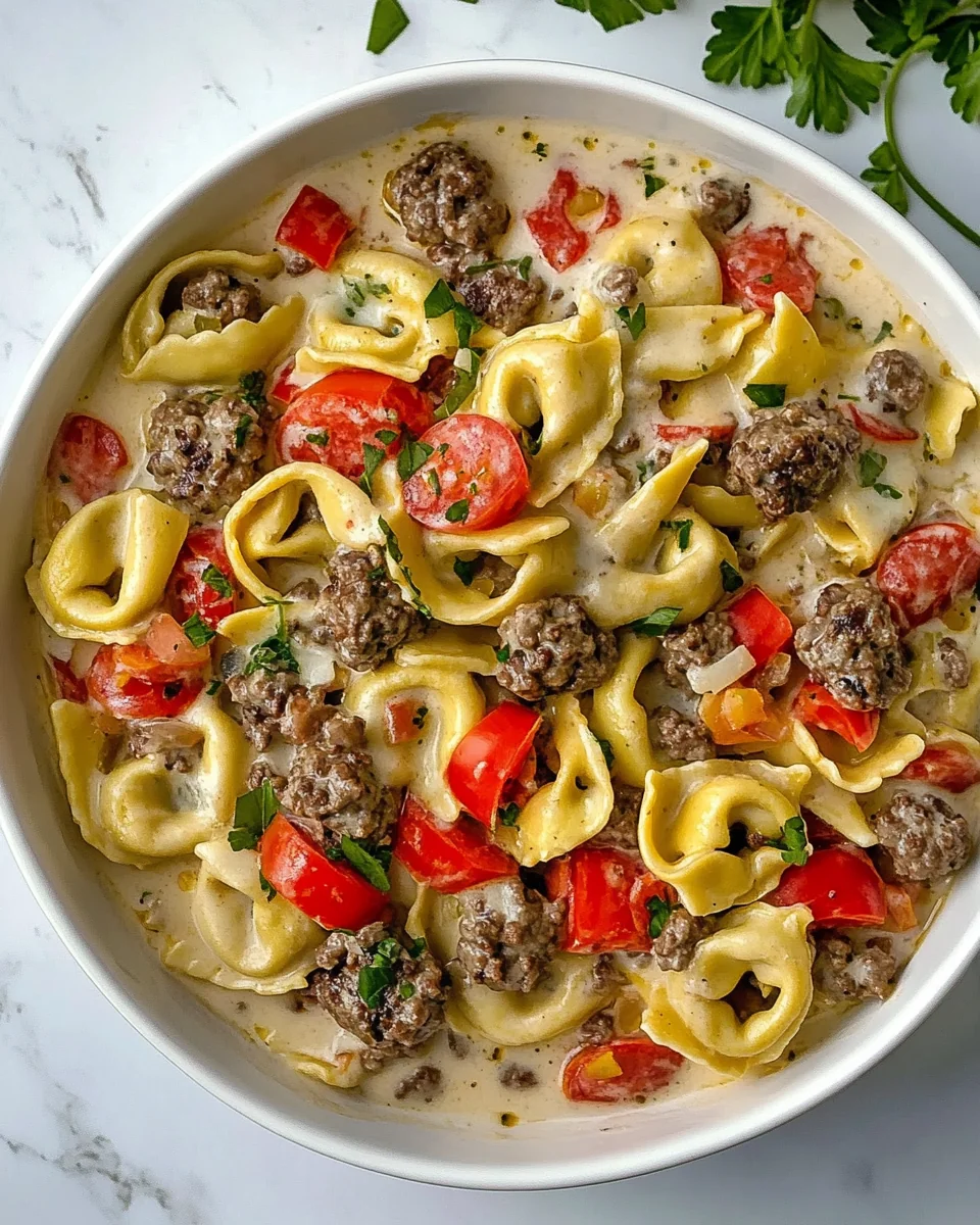 One-Pot Cheesy Tortellini with Savory Burger Flavor