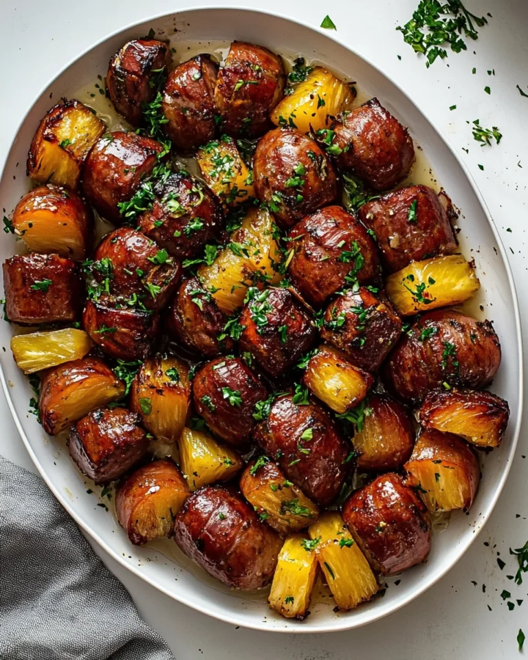 Savory Pineapple Hasselback Kielbasa Bites