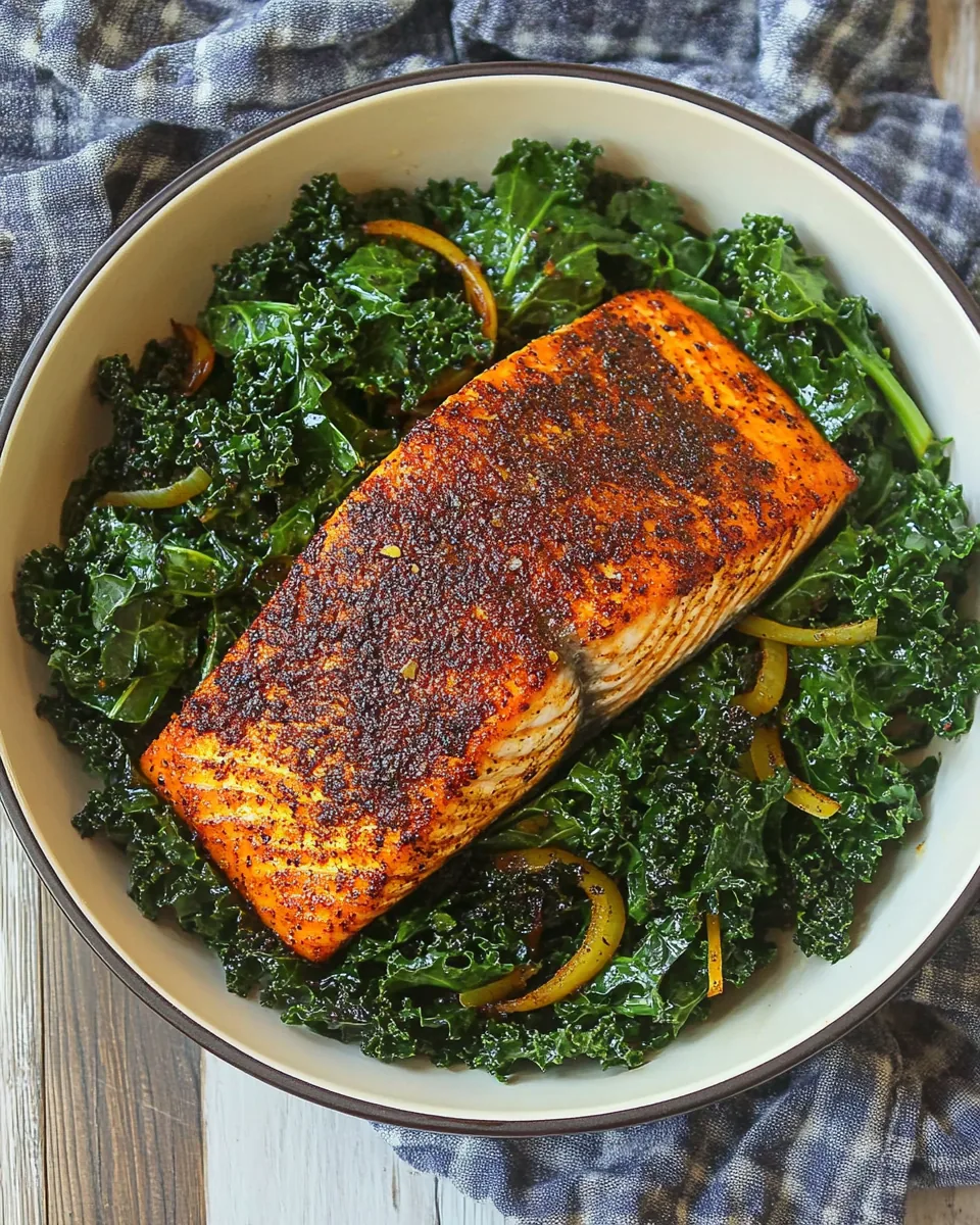 Blackened Salmon with Cajun Garlicky Kale