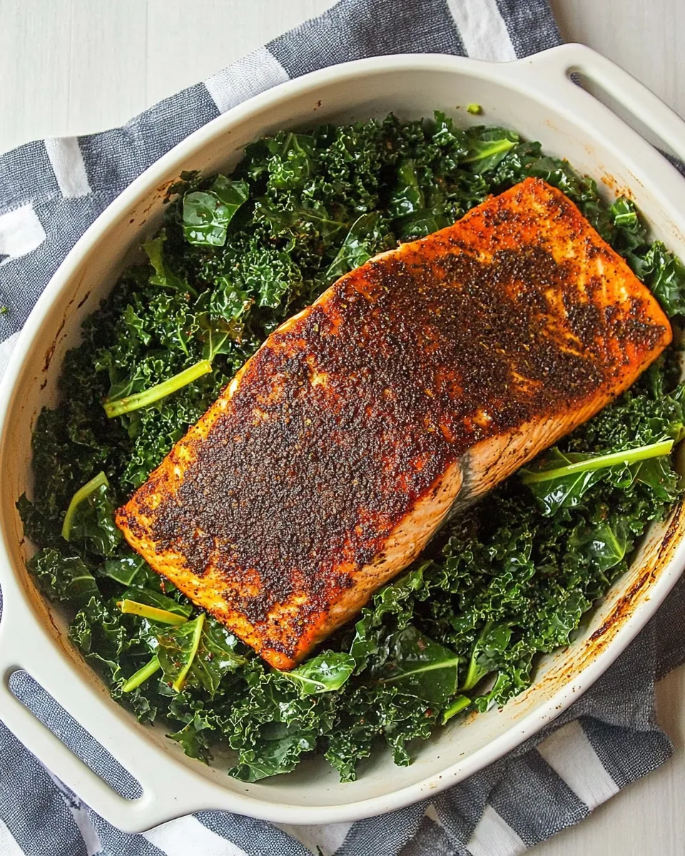 Blackened Salmon with Cajun Garlicky Kale