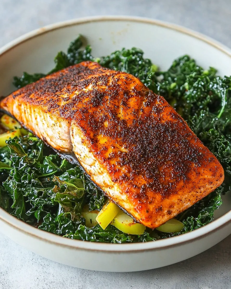 Blackened Salmon with Cajun Garlicky Kale