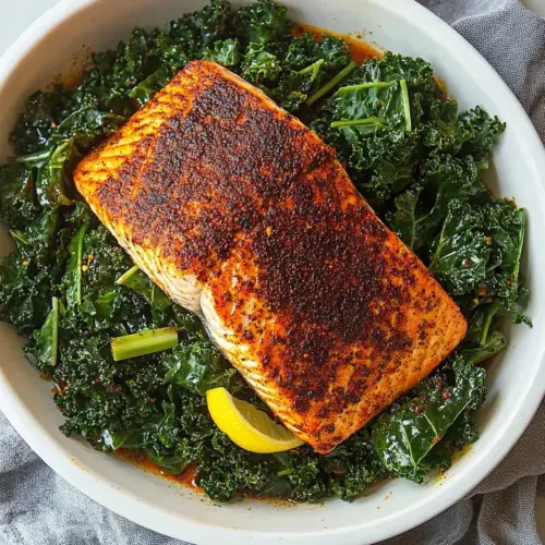 Blackened Salmon with Cajun Garlicky Kale