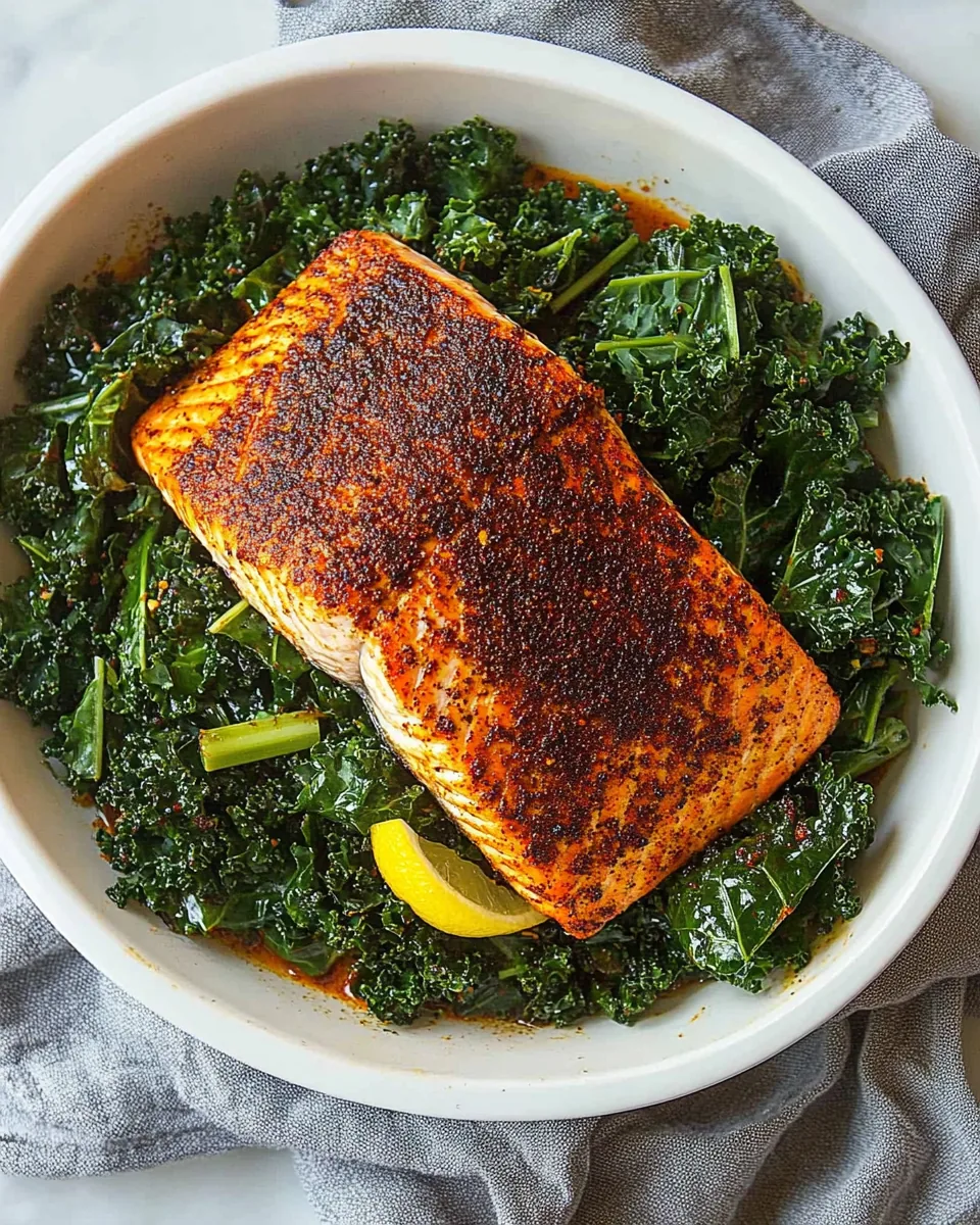 Blackened Salmon with Cajun Garlicky Kale