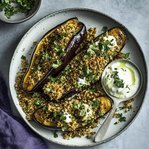 Chermoula Aubergines with Bulgar and Yoghurt