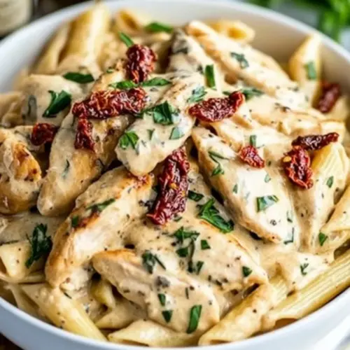 Chicken Pasta with Sun Dried Tomato Cream Sauce