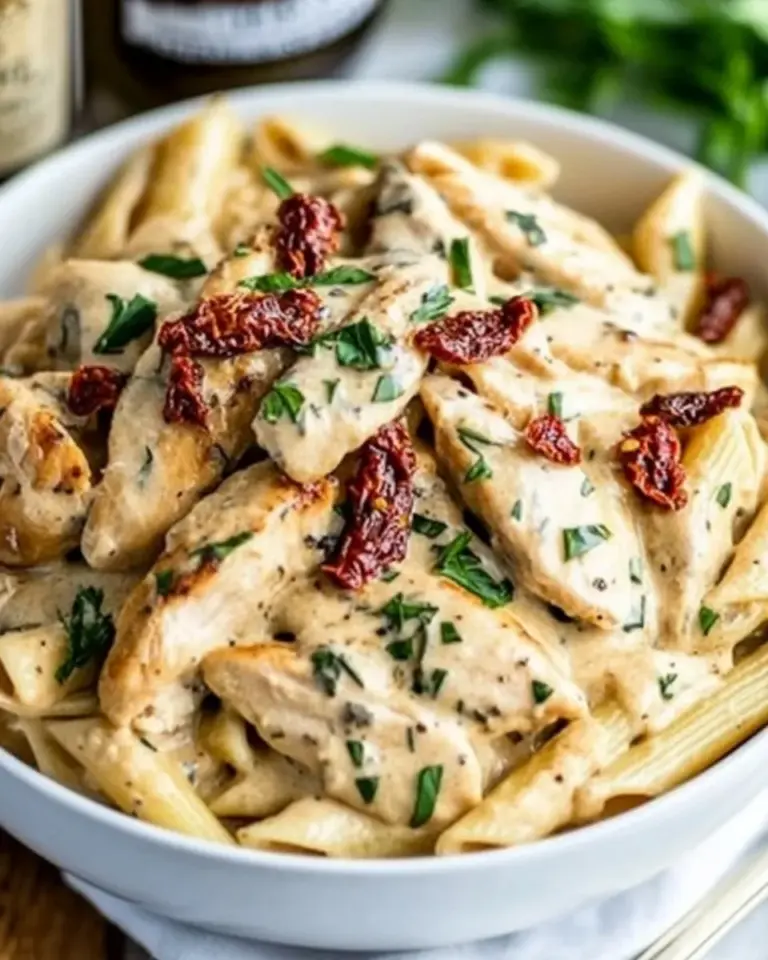 Chicken Pasta with Sun Dried Tomato Cream Sauce