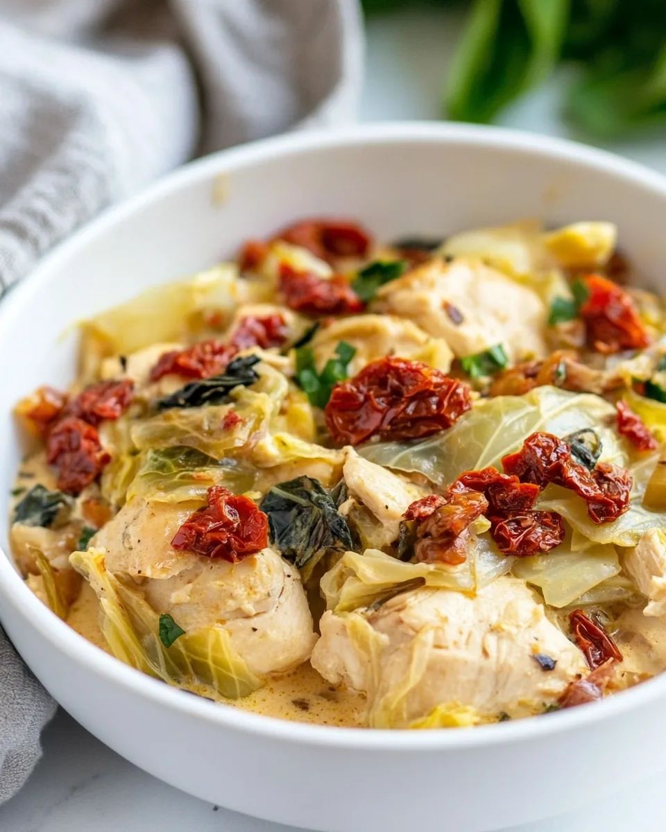 Creamy Sun Dried Tomato Chicken and Cabbage