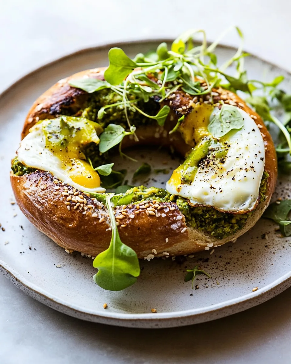 Crispy Parmesan Pesto Egg in a Bagel