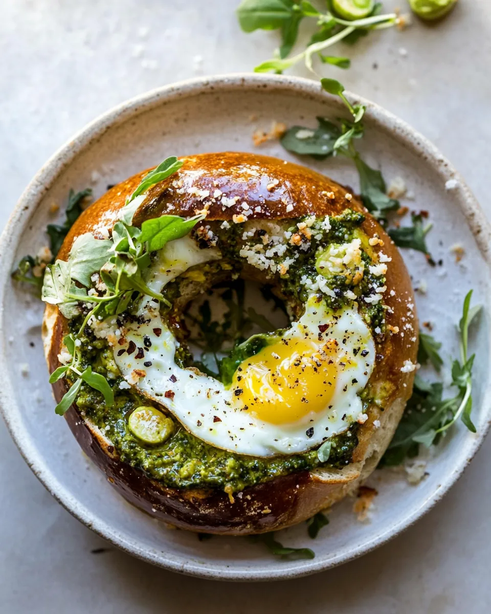 Crispy Parmesan Pesto Egg in a Bagel