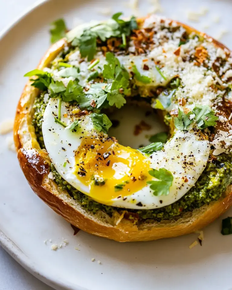Crispy Parmesan Pesto Egg in a Bagel