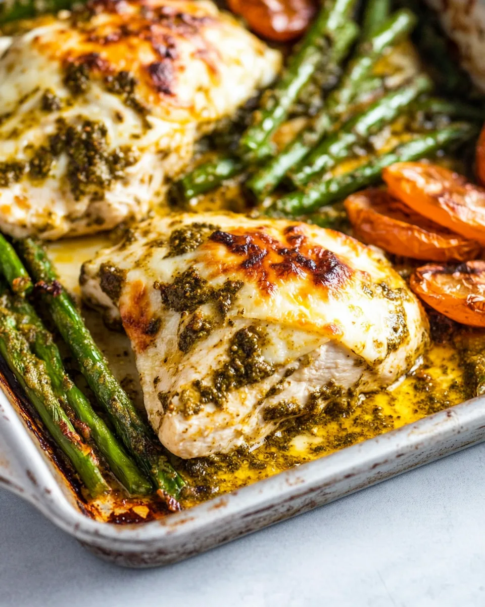 Pesto Mozzarella Chicken Sheet Pan Meal