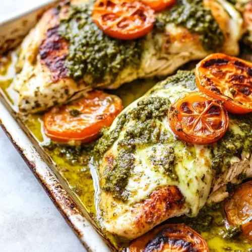 Pesto Mozzarella Chicken Sheet Pan Meal