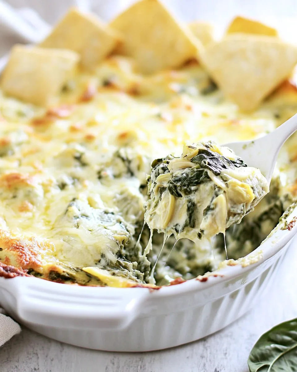 Skinny Three Cheese Spinach Artichoke Dip