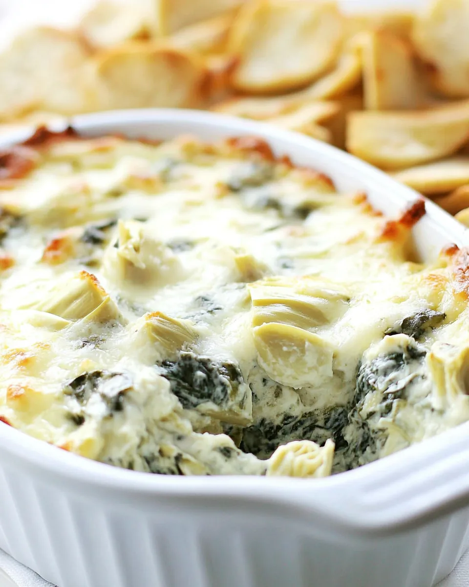 Skinny Three Cheese Spinach Artichoke Dip