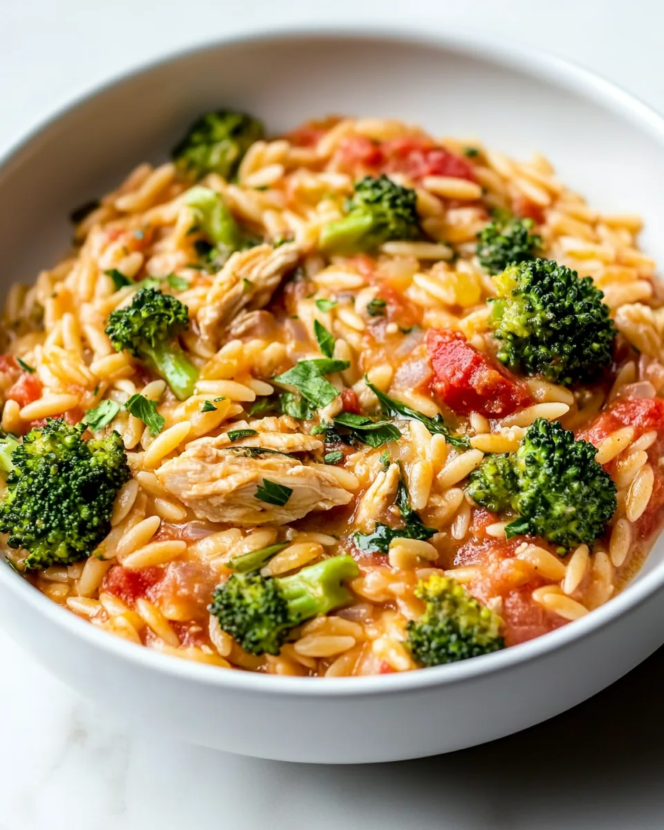 Tomato Orzo with Chicken Sausage and Broccoli