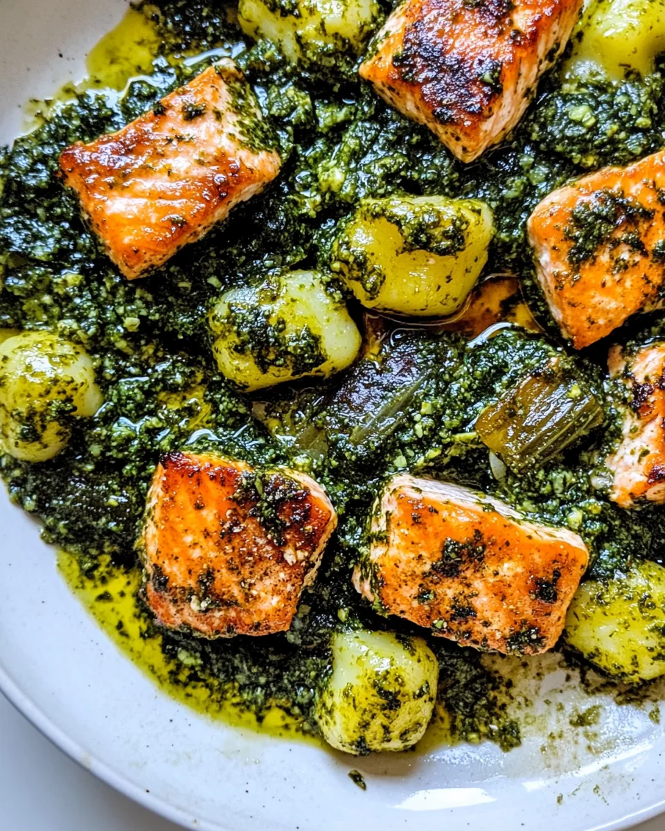 Trader Joe’s Cauliflower Gnocchi with Pesto Salmon