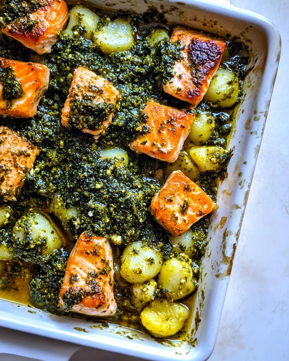 Trader Joe’s Cauliflower Gnocchi with Pesto Salmon