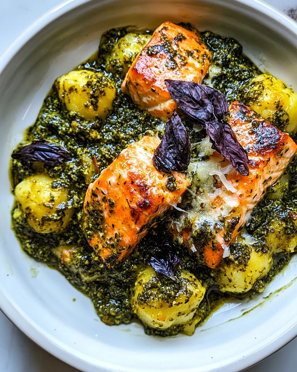 Trader Joe’s Cauliflower Gnocchi with Pesto Salmon
