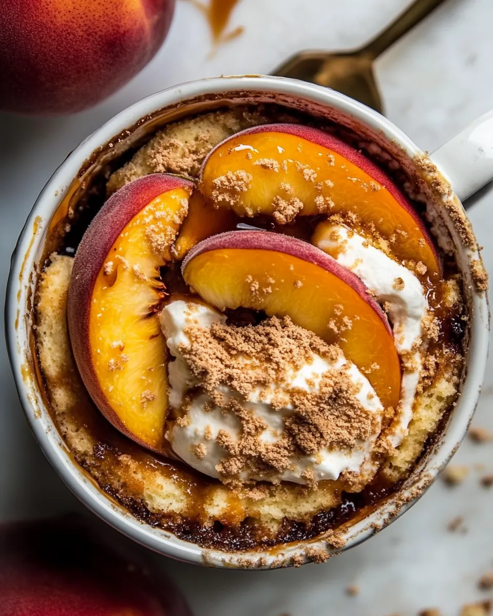 10 Minute Gooey Vanilla Peach Mug Cake