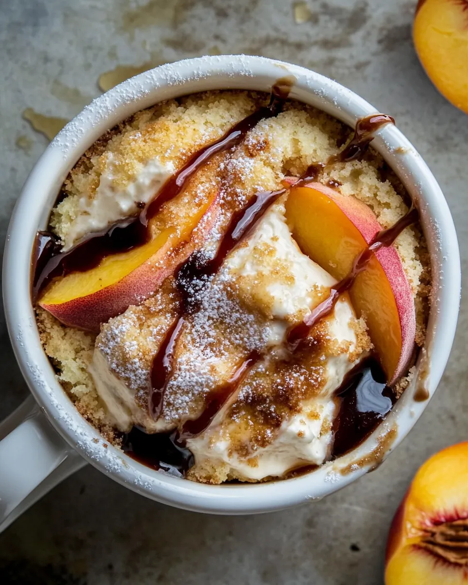 10 Minute Gooey Vanilla Peach Mug Cake