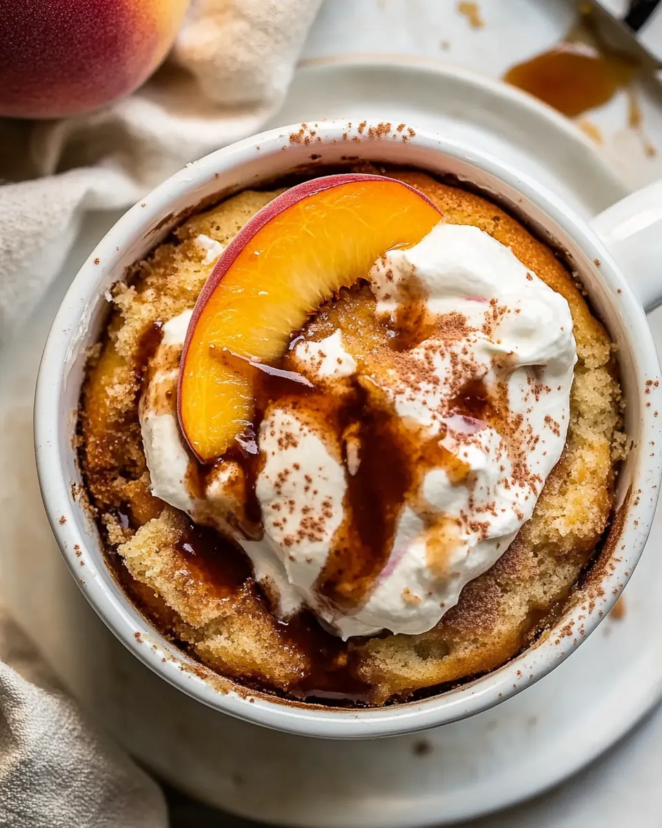 10 Minute Gooey Vanilla Peach Mug Cake