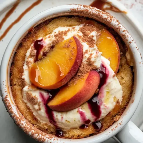 10 Minute Gooey Vanilla Peach Mug Cake
