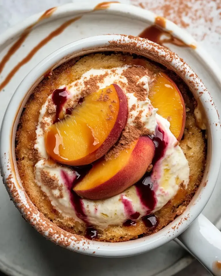 10 Minute Gooey Vanilla Peach Mug Cake