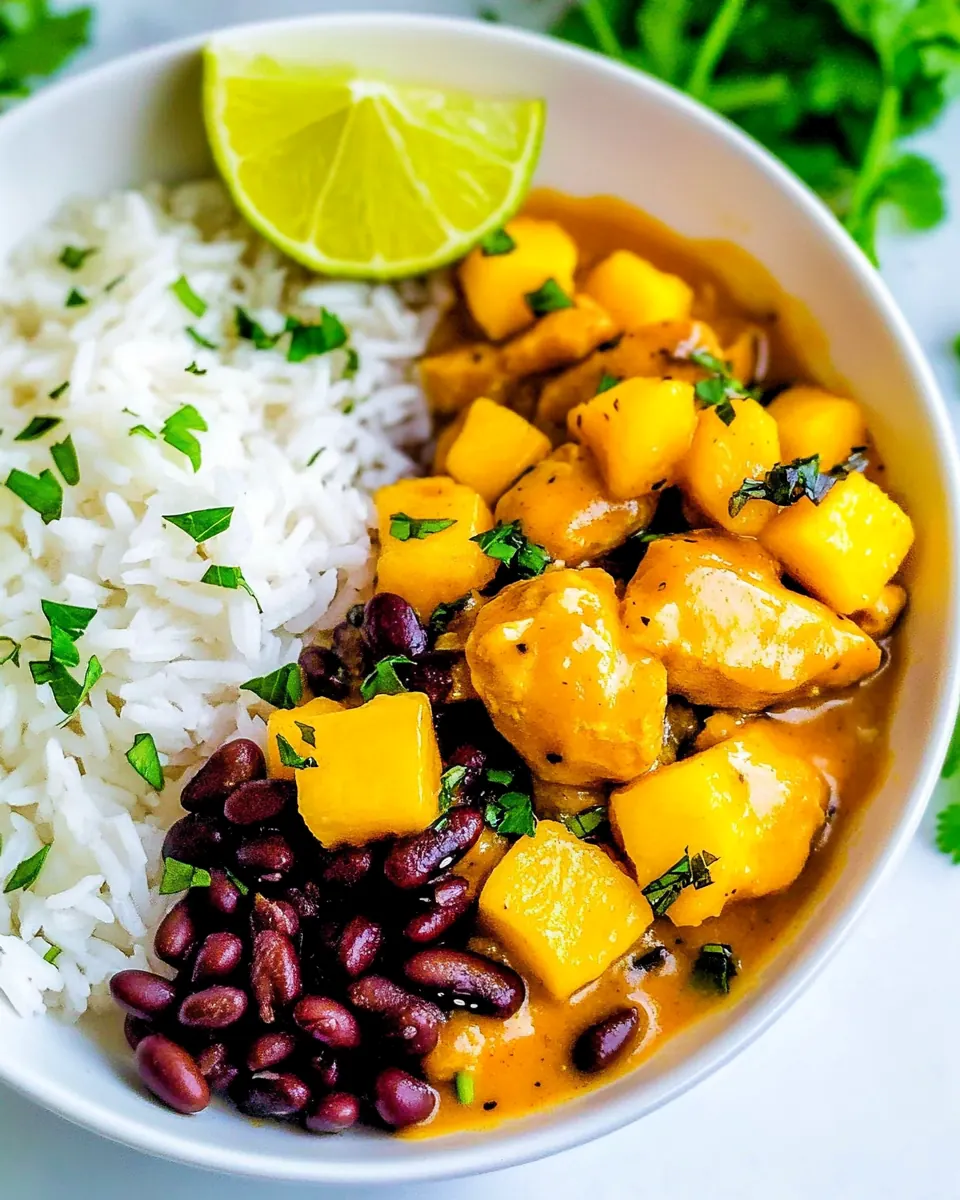 15 Minute Mango Lime Chicken with Rice and Beans