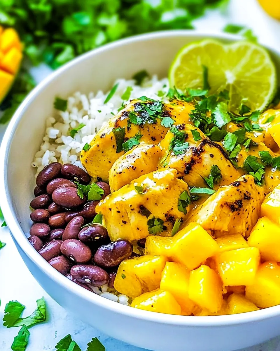 15 Minute Mango Lime Chicken with Rice and Beans