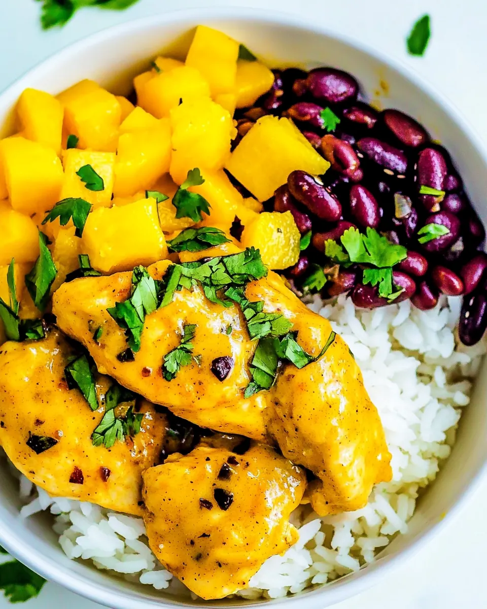 15 Minute Mango Lime Chicken with Rice and Beans