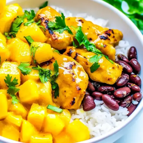 15 Minute Mango Lime Chicken with Rice and Beans
