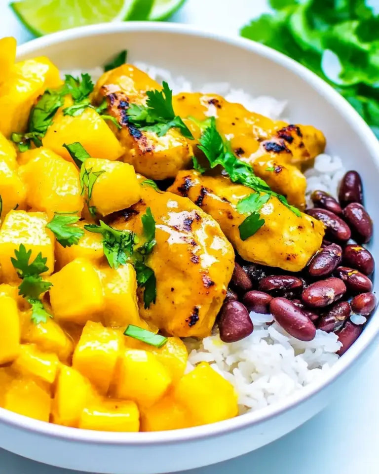 15 Minute Mango Lime Chicken with Rice and Beans